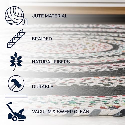 JONATHAN Y Abyss Braided Jute White/Multi 4' Round Indoor Area Rug, Bohemian, Classic, Coastal, Easy-Cleaning for Living Room, Bedroom, Kitchen, Pet Friendly, Non-Shedding (RNF117B-4R) - color: White, size: 4' (Round)
