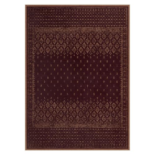 Joydeco Vintage 5x7 Washable Rug for Bedroom, Burgundy Living Room Rug Non Slip, Boho Geometric Ultra-Thin Soft Indoor Floor Throw Carpet for Entryway Dining Table Kitchen Home Office - color: Burgundy, size: 4'11" x 6'11" (Rectangular)