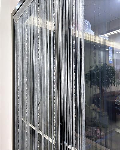 ave split 100cmX200cm Decorative Door String Curtain Beads Wall Panel Fringe Window Room Divider Blind for Wedding Coffee House Restaurant Parts Door Divider Beads Tassel Screen Decoration (silver25) - color: Silver