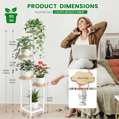 TOSKING 5 Tier Metal Anti-Tip Plant Stand indoor, Wide Base for Pots, Child and Pet Friendly ,Heavy Duty Plant Shelf , Corner Shelf, Flower Pot Stand for Multiple Plants, Indoor Plants Tiered Stand for Living Room Balcony Garden Patio Bedroom (White and W
