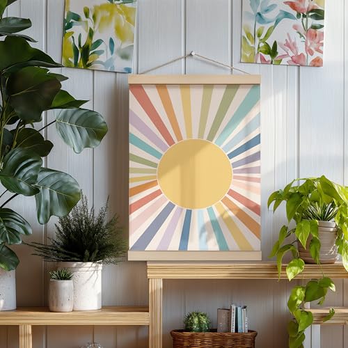 ZNGFON Boho Sun Poster Hanger Frame 12x16, Bohemian Sunshine Canvas Wall Art Posters with Wooden Frames, Abstract Minimalist Wall Hanging Room Door Decor Decorations for Bedroom Living Room A2 - color: Decor 04