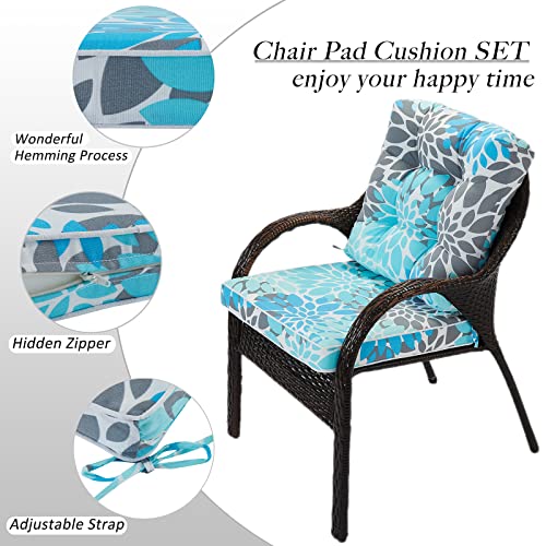 JMGBird Outdoor Chair Cushions Set - 19"x19" Deep Seat & Back Cushions, Water-Resistant Tufted Pillows for Patio Furniture - color: Light Blue With White, size: 19"×19"