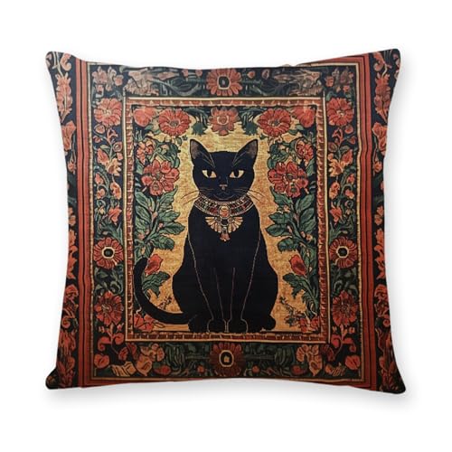 YOU FOUND ME William Morris Abstract Vintage Black Cat Design Throw Pillow Cover Home Decor, Art Decor Pillowcase Cushion Cover for Bed Sofa Living Room, Indoor and Outdoor 18x18inch (Black Cat5) - color: Black Cat5