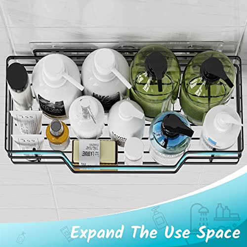 Moforoco Shower Caddy Shelf Organizer Rack, Self Adhesive Black Bathroom Shelves Basket, Home Farmhouse Wall Inside Organization and Storage Decor Rv Accessories, First Camper Apartment Essentials - color: Black, size: X-Large