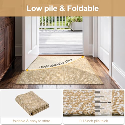 LEEVAN Washable Runner - 2'x5', Tan Hallway Runner, Hand-Woven Reversible Entryway Rug, Cotton Modern Bedroom, Farmhouse Bathroom, Soft Laundry Room, Long Carpet Sink Foyer - color: Tan/Cream, size: 2' x 5' (Rectangular)