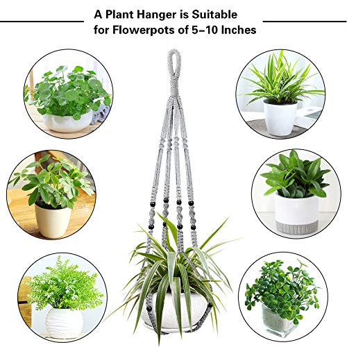 Augshy 2 Packs Macrame Hanging Planter, Indoor Hanging Planter Basket with Wood Beads Decorative Macrame Pot Hanger for Home Decor (Grey) - color: Gray, size: 35 Inches
