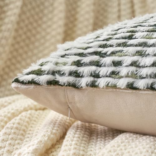 Aeckself Boho Chenille Tufted Pillow Cover 12 x 20 Inch, Rectangle Decorative Lumbar Throw Pillow Cover Neutral Pillowcase for Couch Bedroom Living Room, Green White - color: Green White, size: 20" x 12" (Pack of 1)