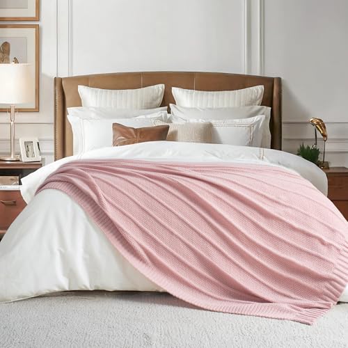 Carriediosa Knit Throw Blanket for Couch 60" X 80" Twin, Soft Cozy Stripe Pattern Cable Knitted Throws Fall Fluffy Textured Solid Home Decor Blankets Couch Cover for Bed Sofa, Dusty Pink - color: Dusty Pink, size: 60" X 80"