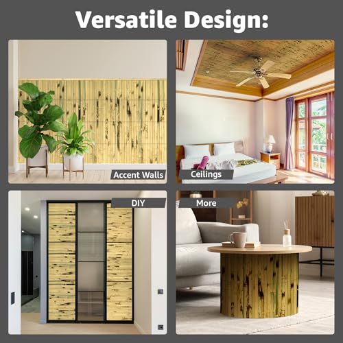 Art3d Natural Bamboo Wall Panel for Interior Wall Decor, Renewable Pole Wrap Wainscoting Paneling for Wall Ceiling Furniture Cabinet Office, 12 x 96 Inch - Light Burned, 1-Pack - color: Light Burned, size: 1-12" x 96"