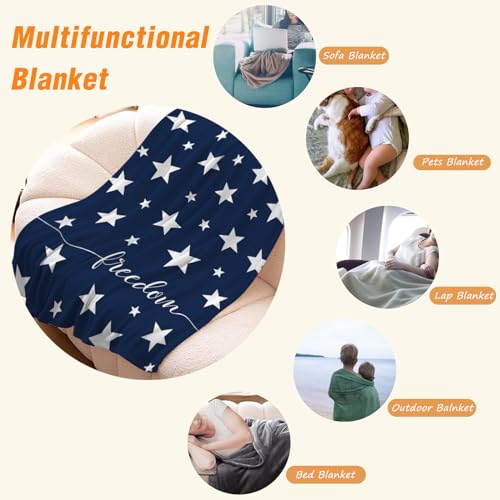 YeeJu Patriotic Throw Blanket 4th of July Memorial Day Fourth of July Throw Blanket for Couch Bed Soft Fuzzy Fleece Blankets Stars and Stripes White Blue Independence Veteran Day Blanket 50x60 - color: Flag-05, size: 50"x60"