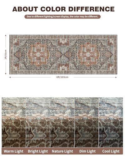 Washable Runner Rug 2x6 Runners for Hallways, Ultra-Thin Carpet Runners for Entryway Anti Slip Backing Runner Rugs for Kitchen Laundry Room Indoor Hallway (Grey/Brown/Tan) - color: Grey/Brown/Tan, size: 2'x6'(Runner)