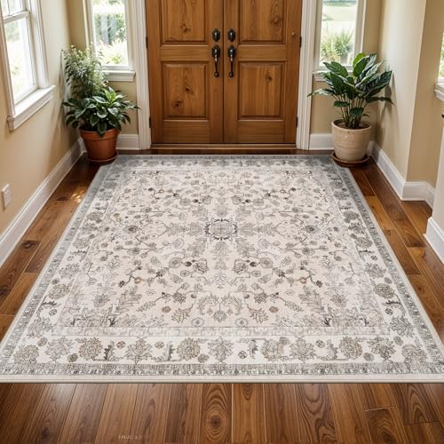 5x5 Square Washable Rug for Living Room: Non Slip Indoor Entryway Foot Carpet for Kitchen, Boho Soft Beige 5ftx5ft Low Pile Neutral Area Rug for Dining Room Bathroom (Beige, 5x5) - color: Beige, size: 5' x 5' (Square)