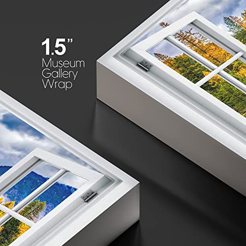 wall26 Canvas Print Wall Art Window View Autumn Forest River Stream Mountains Wilderness Nature Photography Realism Scenic Landscape Colorful Multicolor for Living Room, Bedroom, Office - 12"x18" - color: A40-2204-win20, size: 18"L x 12"W