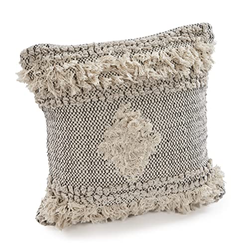 LR Home 20" x 20" Inches Geometric Cotton Throw Pillow Covers For Home Decor | Shabby Chic Boho Cushion Covers For Throw Pillows | Perfect For Living Room Couch & Bedroom Decorations | Black/Beige - color: Black/Beige, size: 20" x 20" (Pack of 1)