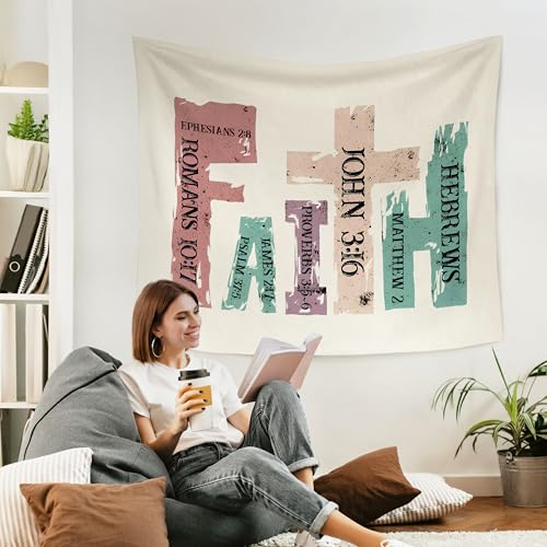 WARDOS Christian Faith Tapestry, Bible Verse Tapestry Wall Hanging, Vintage Christian Religious Scripture Wall Blanket Decor for Home Bedroom Living Room Church Prayer Room, 50x60 Inch - color: flower five