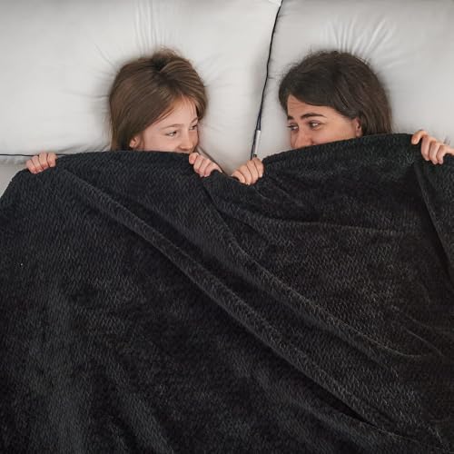 NEWCOSPLAY Super Soft Throw Blanket Black Premium Silky Flannel Fleece Leaves Pattern Lightweight Bed Blanket All Season Use (Black, Throw(50"x60")) - color: Black, size: Throw(50"x60")