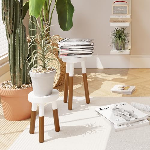LitaEther 9" Reverse Dipped Wood Plant Stand, Wood Accent Stool,Milking Stool Set (12"+16" Tall) - size: 12"+16" Tall