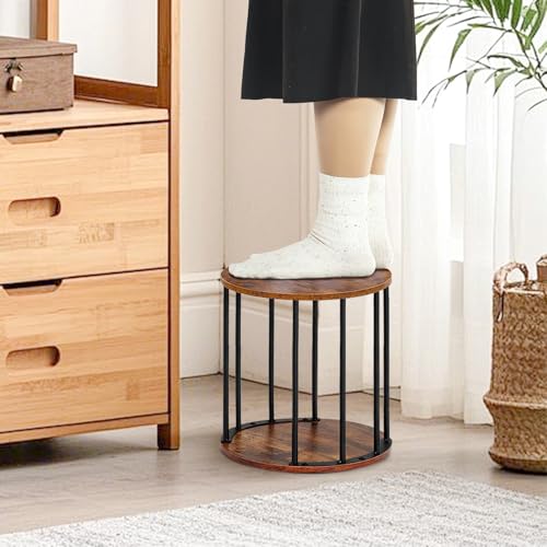 HDANI Small Round Wooden Step Stool for Kids Adults, 300lbs Load Capacity Garden Stool, Non-Slip Small Stool for Plant Stand, Kitchen, Bathroom and Bedroom,Brown - color: Brown, size: Small - Single