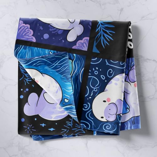 jejeloiu Cute Manatee Tapestry Cartoon Ocean Animal Wall Art Sea Creatures Grid Wall Hanging Blanket for Living Room Bedroom Home Decor Large 59"x82" - color: Blue Purple Black, size: Large