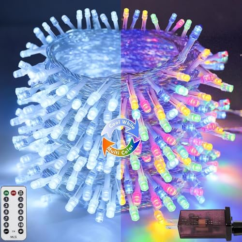 88FT 240LED Connectable String Lights Indoor Outdoor Clear Wire, Cold White⇋Multicolor Christmas String Lights, Plug in Twinkle Fairy Light With Timer For Wedding Patio Tree Yard Christmas Decorations - color: Multicolor ⇋ Cool White, size: 240LED