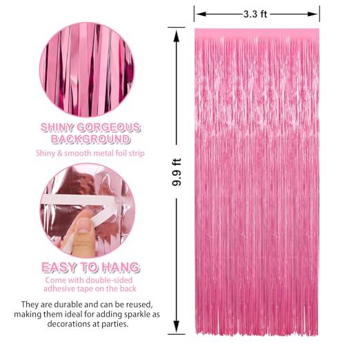 Crosize 2 Pack 3.3 x 9.9 ft Pink Foil Fringe Backdrop Curtain, Streamer Backdrop Curtains, Streamers Birthday Party Decorations, Tinsel Curtain for Valentine‘s Day Parties, Galentines Decor - color: Pink, size: 2 Pack