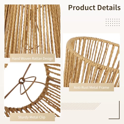 3PCS Chandelier Lamp Shades,Rattan Lamp Shade Clip-on Rattan hanging lamp Shade,Natural Touch Hand Woven Lampshade for Chandeliers, Pendants, Wall Sconces, 3.9 x 5.6 x 5.4 in