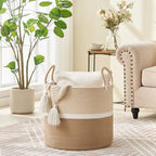 KAKAMAY Large Blanket Basket (18"x18"x16"),Woven Baby Laundry Hamper for Storage, Cotton Rope Blankets Baskets for Nursery, Laundry, Living Room, Pillows, Baby Toy chest with Handles (Light Brown) - color: Light Brown