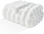 EMME Faux Fur Blanket Queen Size White - Big Bubble Rabbit Cozy Blanket for Couch, Thick Furry Plush Shaggy Blankets, 650GSM, 90x90 Inches
