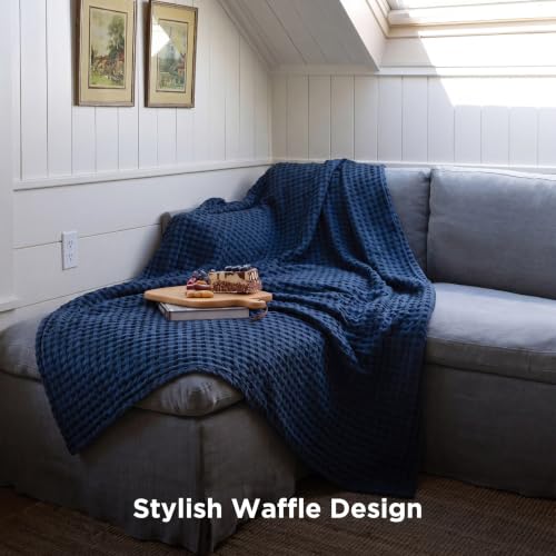 Bedsure Cooling Cotton Waffle Weave Blanket - Lightweight Breathable Blanket of Rayon Derived from Bamboo for Hot Sleepers, Luxury Throws for Bed, Couch and Sofa, Navy, 50x70 Inches - color: Navy, size: Throw XL (50" X 70")
