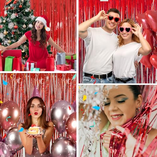 Valentines Day Decorations - Red Tinsel Backdrop Galentines Day Decorations 3.3x8.2ft, 2 Pack Foil Fringe Curtains Photo Booth Props for Birthday Party, Red Streamer Backdrop for Christmas - color: Red