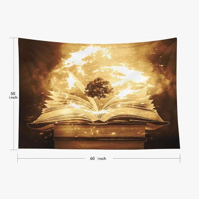 EMMTEEY Vintage Book Tapestry for Bedroom 60X50 Inch - Knowledge Tree Wall Decoration Dark Academia Witchy Backdrop for Study Room Office