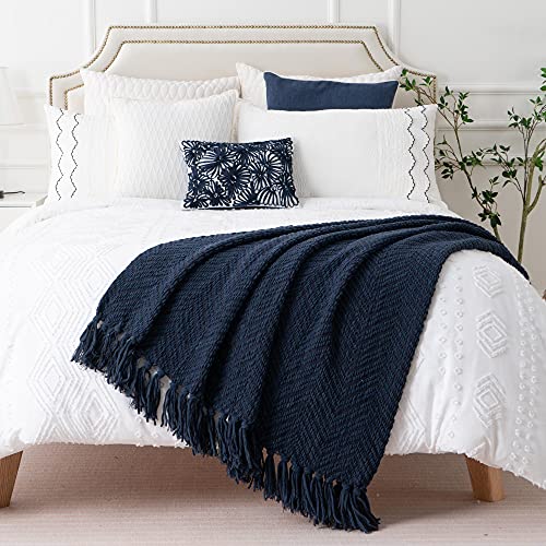 BATTILO HOME Navy Blue Throw Blanket for Couch, Knitted Blue Blanket Throw 50'' x 60'', Super Soft Warm Navy Throws for Chair Sofa Home Decor - color: Navy, size: 50"x60"