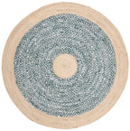 SAFAVIEH Cape Cod Collection 6' Round Light Blue / Natural CAP210M Handmade Braided Jute & Cotton Area Rug - color: Light Blue/Natural, size: 6' (Round)