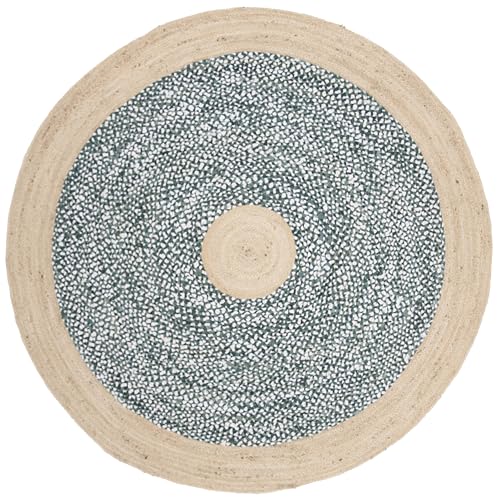 SAFAVIEH Cape Cod Collection 6' Round Light Blue / Natural CAP210M Handmade Braided Jute & Cotton Area Rug - color: Light Blue/Natural, size: 6' (Round)