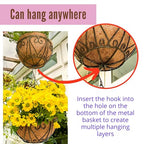 LaLaGreen Hanging Baskets for Plant Outdoor (18 Inch, 2 Pack) Large Black Metal Wire Hanging Planter with Coco Liner Round Flower Pot Hook Holder Hanger Deck Porch Modern Garden Balcony Country Decor - size: 18" x 2 Pack