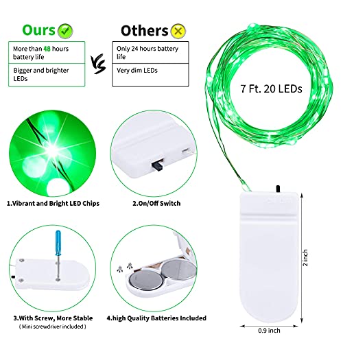 Brightown 12 Pack St. Patrick's Day LED Fairy Lights Battery Operated String Lights Waterproof Silver Wire 7 ft 20 LED Firefly Starry Moon Lights for DIY Wedding Party Bedroom Patio - color: Green, size: 12 Pack