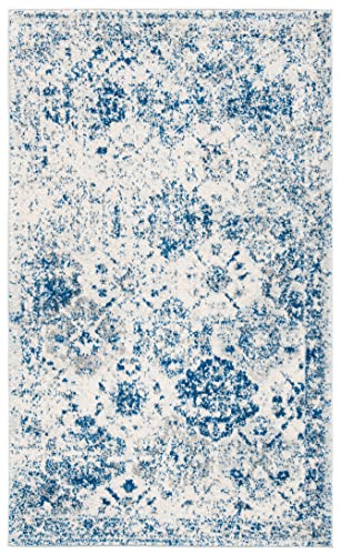 SAFAVIEH Madison Collection Accent Rug - 2'3" x 4', White & Royal Blue, Floral Medallion Trellis Design, Non-Shedding & Easy Care, Ideal for High Traffic Areas in Entryway, Kitchen, Bedroom (MAD611C) - color: White/Royal Blue, size: 2'3" x 4' (Rectangular