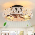 Boho Caged Ceiling Fans with Lights and Remote 20" Flush Mount 6-Speed Reversible Enclosed Low Profile Handmade Cotton Rope Ceiling Fan with Light 4 Bulbs,for Bedroom, Living Room, Kitchen - color: Cream Leaves