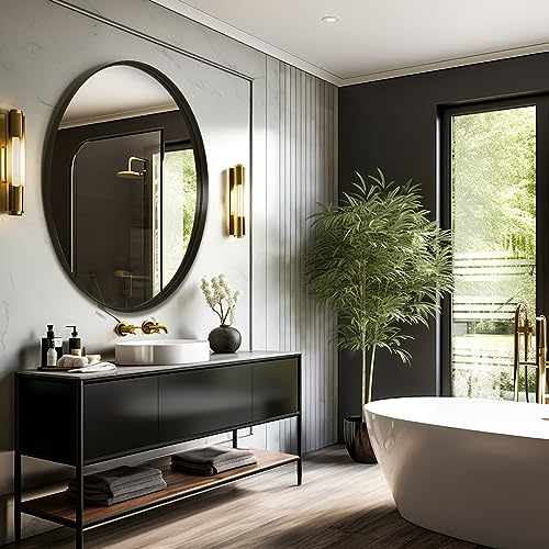32 Inch Round Bathroom Mirror - Wall Mounted Circle Mirror with Metal Frame, Modern Home Suitable for Bathroom, Vanity, Entryway, Living Room, Wall Decor,Black - color: Black, size: 32"L x 32"W