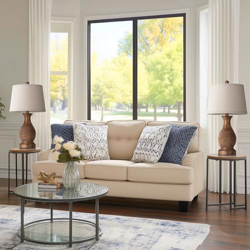 PARTPHONER Table Lamps Set of 2, Bedside Touch Lamp with USB C+A Charging Ports, Side Table Lamp with Linen Fabric Shade (LED Bulbs Included), Wood - size: Wood 22.6" Touch Lamp
