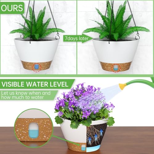 ZMTECH 2 Pack 10 Inch Hanging Planters for Indoor Plants, Modern White Hanging Planter with Visible Water Level Window & Metal Chain, Decorative Plant Hanger Indoor for Spring Balcony Decor - color: White, size: 10 Inch