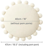 Round Pom Pom Floor Cushion–Soft Faux Rabbit Fur Floor Pillow for Adults & Kids,16" Plush Decorative Cushion Boho Throw Pillows for Living Room,Bedroom, or Bay Window–Ivory