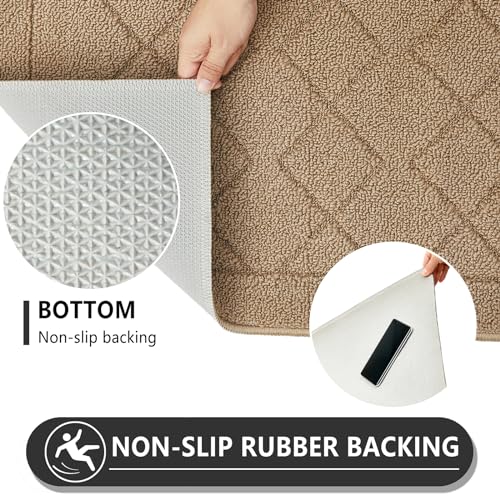REFETONE Indoor Doormat, Front Back Door Mat 24"x36" Rubber Backing Non Slip Mats, Absorbent Washable Entrance Doormat for Entryway, Resist Dirt Low-Profile Inside Floor Mat for Muddy Shoes, Brown - color: Big Plaid Brown, size: 2' x 3' (Rectangular)