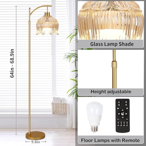 QIYIZM Flower Floor Lamp for Living Room,Bedroom,Gold Dimmable Standing Lamp with Remote,Glass Mid Century Modern Brass Tall Lamp Boho Floor Lamps Arc Stained Floor Light Lamp Bohemian - size: 32-Floor Lamp