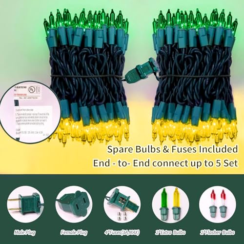 LAMPHOME St. Patrick's Day Mini String Lights, Super-Bright Extendable Green and Yellow Christmas Lights Decoration 100Lights 19.6ft UL Certified Mini Bulb for Outdoor Christmas Tree Decor - color: Green and Yellow