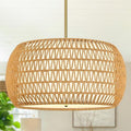 23 inch Natural 5 Light Rattan Chandelier Rattan Farmhouse Light Fixture Woven Pendant Lights Fabric Shade Boho Chandelier for Kitchen Dinning Room - color: 23"-Natural-Drum