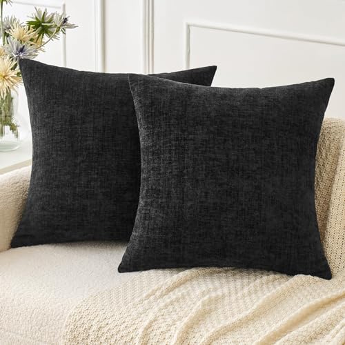 MIULEE Pack of 2 Black Throw Pillow Covers 16x16 Inch Soft Chenille Pillow Covers for Sofa Living Room Couch Solid Dyed Cases - color: Black, size: 16" x 16" (Pack of 2)