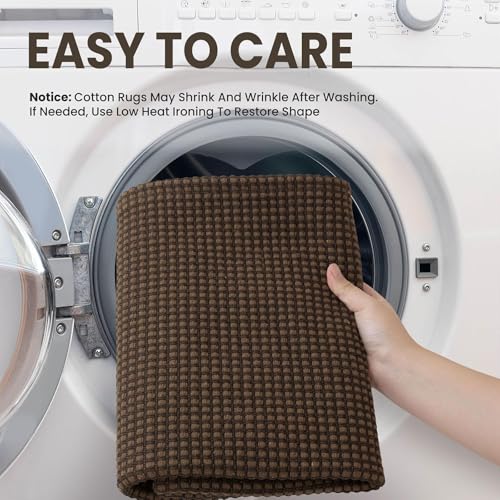 EARTHALL Woven Runner Rug 2x4 Ft Washable Runners for Hallways Cotton Non Slip Eentryway Runner Braided Indoor Floor Carpet for Kitchen, Hallway, Kitchen, Doormat, Brown - color: Brown/Coffee, size: 2' x 4' (Runner)