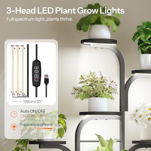 HOOBRO Plant Stand Indoor with Grow Lights, 47.2" Tall Metal Plant Shelf, 7 Tiered Corner Plant Stand for Indoor Plants, Plant Rack for Living Room Bedroom Balcony, Black BB09DHJ01 - color: Black