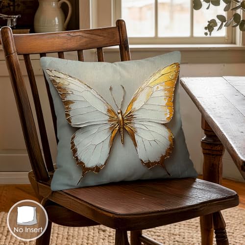 OBSEDE Bohemian Feathered Butterfly Decorative Throw Pillow Covers 18 × 18 in, Set of 4, Couch Cushion Cases Inserts for Sofa Bed Living Room Home Decor, Single Side Print - color: Bohemian Feather Butterfly Design, size: 18" x 18" (Pack of 4)